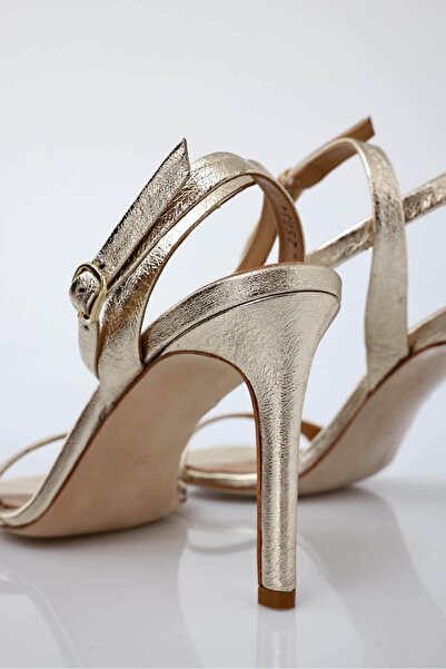 5in1Canpolat Gold Single Strap Heeled Sandals 25034