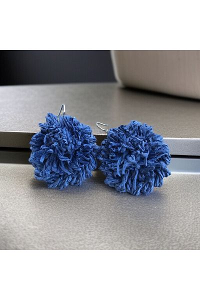 By G Tasarım Navy Blue Design Kağıtip Straw Earrings