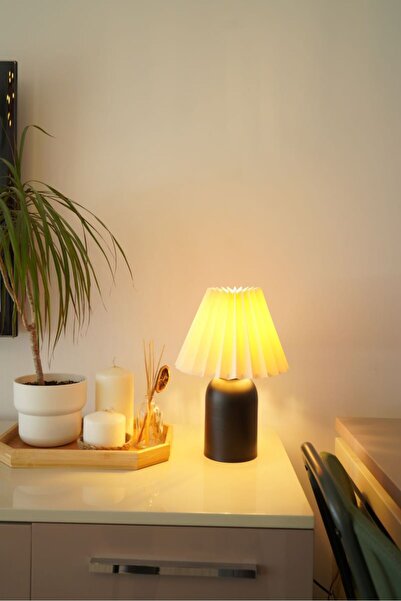 retro home design Siyah Sıvama Ayaklı Komidin Üstü Şık Dekoratif Umbrella Şapkalı Masa Lambası Abajur