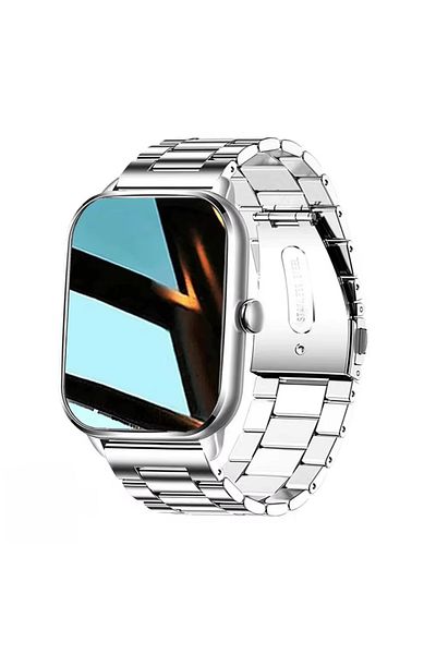 LAXASFIT Silver Steel Strip LAXASFIT Smart Watch Men Women Sports Fitness Watch Bluetooth Talk Android Phone