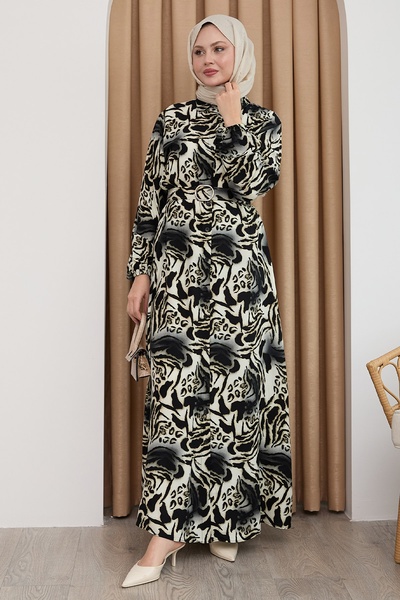 InStyle Zebra Pattern Black Viscose Dress