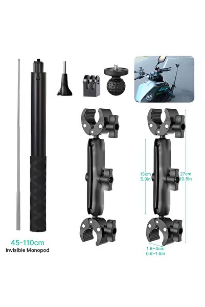 Choice عصا سيلفي بانورامية للدراجات النارية بطول 110 سم لكاميرا Insta360 One ...