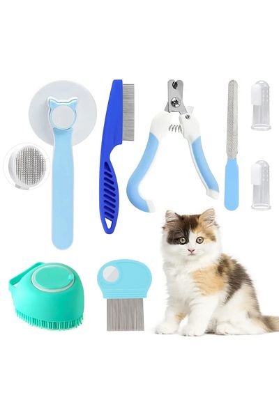 Choice 8Pcs 8Pcs Cat Brush Grooming Kits, PFlea Comb, Pet Shampoo Bath Brush, Pet Shedding Brush, Silicone