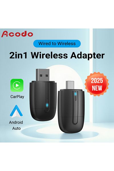Choice Carplay and Auto Acodo 2025 New Mini Dual interface Wireless Adapter Carplay/Android auto 2in1 funct