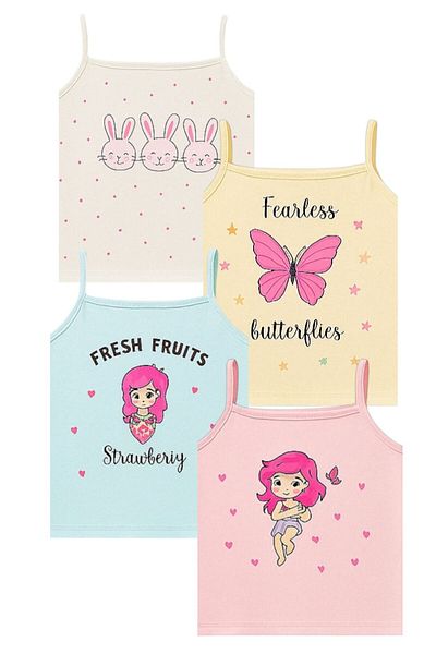 ExLove 4 Pieces Girl's Cotton Combed String Strap Tank Top