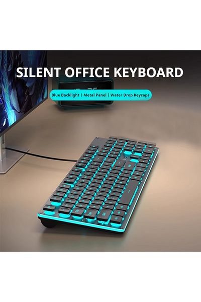 Choice Black -blue light EWEADN GX710S Office Keyboard silent, All-Metal Panel 104 Keys Wired with Water Dr