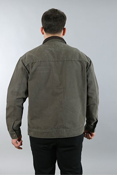 LTC Jeans Men's Regular Fit Collar Garni Zippered Khaki Denim Jacket