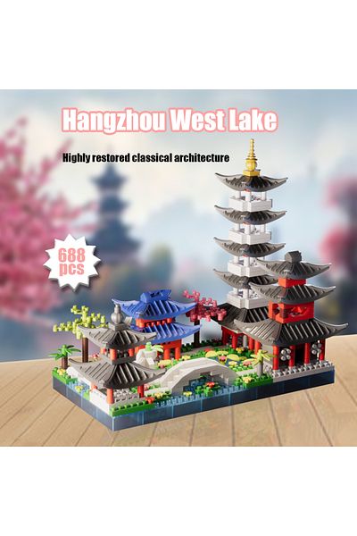 Choice 688PCS 688PCS Hangzhou West Lake, Chinese Architecture, Classic Building Puzzle Toys, Miniature Buil