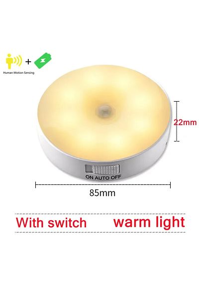 Choice 8 PCS With switch-Warm LED Human Body Induction Night Light USB Charging Smart Sensor Lamp Bedside B