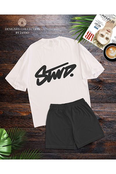 ACTIVE MODA - MEN'S SHORT SLEEVE DWTS9 PRINTED TSHIRT-SHORTS SET PLUS SIZE 2-PIECE OVERSIZED