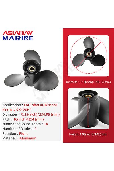 Choice Outboard Propeller For Tohatsu Mercury 9.9hp 15hp 20hp 9.25*10 Boat Aluminum Alloy Screw 3 Blade ...