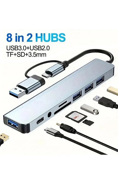 Choice 8 in 2 8 in 2 Docking Station USB Type C HUB with 3.5mm Audio Jack Adapter Micro SD Card Reader Lapt