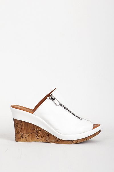 Dericlub Women's Wedge Heel Thick Strap Slippers Real Leather Zy 6137 White