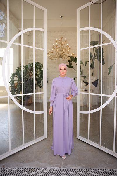 Zaure Women's Hijab Covered Buttoned Belted Dress