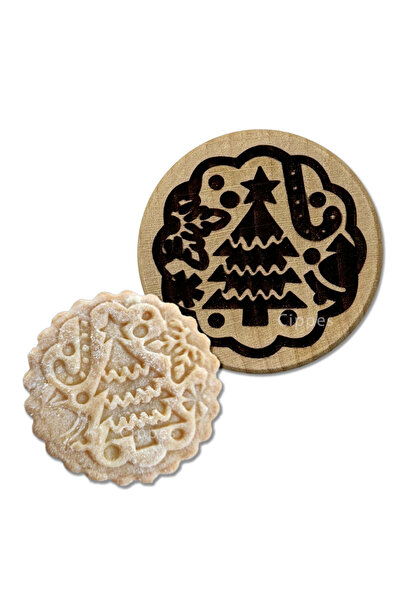 Choice3 Christmas Tree Wooden Cookie Stamp Cookie Mold for Christmas, with Reindeer Snowman Pattern, Round E