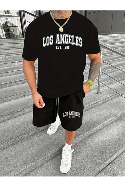 pandy Los Angeles Est. 1781 Printed T-Shirt - Shorts Sports Tracksuit Set