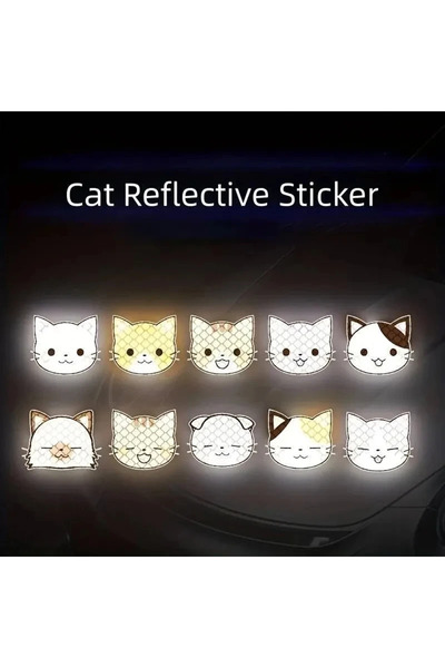 Choice قطط G1266A 10 قطع عشوائية 10 قطع ملصقات عاكسة على شكل قطط كرتونية لتزي...