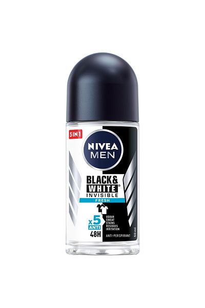 NIVEA مزيل عرق رول أون للرجال برائحة منعشة للأبيض والأسود 50 مل