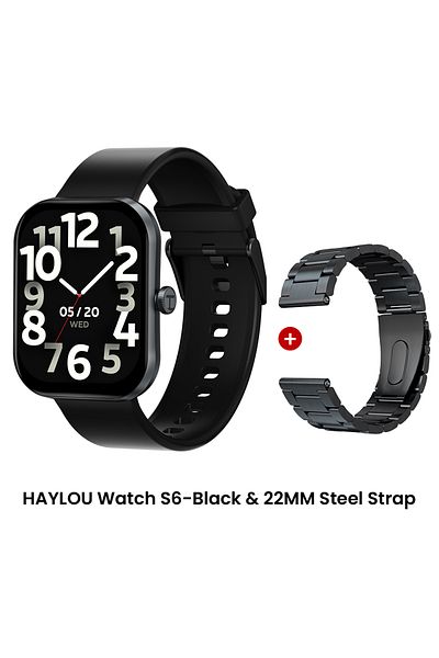 Choice Black-22MM Steel HAYLOU Watch S6 Smartwatch 2.01" HD Display Smart Watch Bluetooth Voice Callings IP