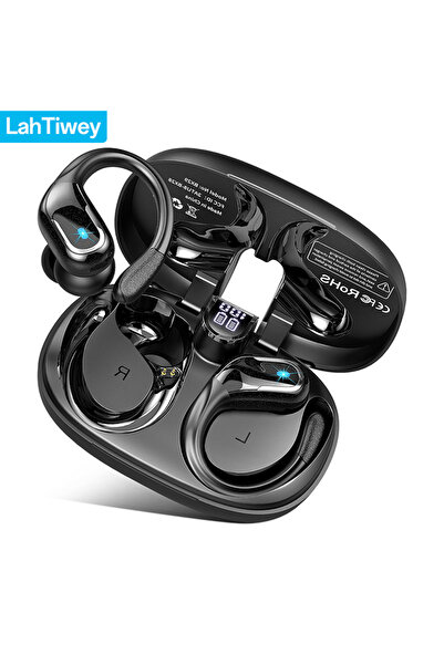 Choice سماعات أذن رياضية لاسلكية سوداء، وقت تشغيل 75 ساعة، بلوتوث 5.4 مع ميكر...