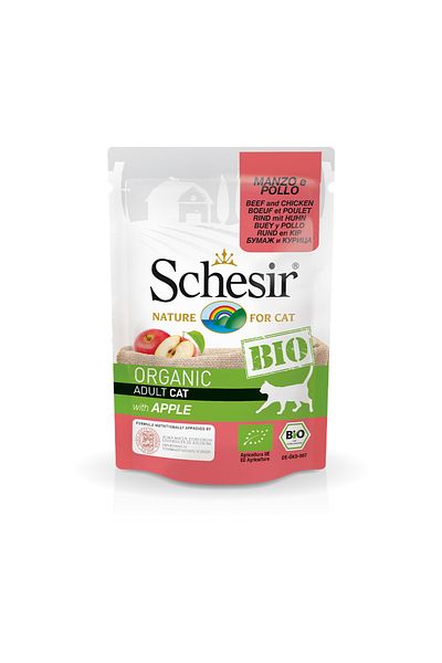 Schesir Bio Beef And Chicken With Apple Cat Food Pouch - 85g - Pack of 12