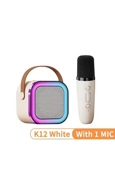 Choice White with 1MIC Karaoke K12 Machine Portable Bluetooth 5.3 PA Speaker System with 1-2 Wireless Micro