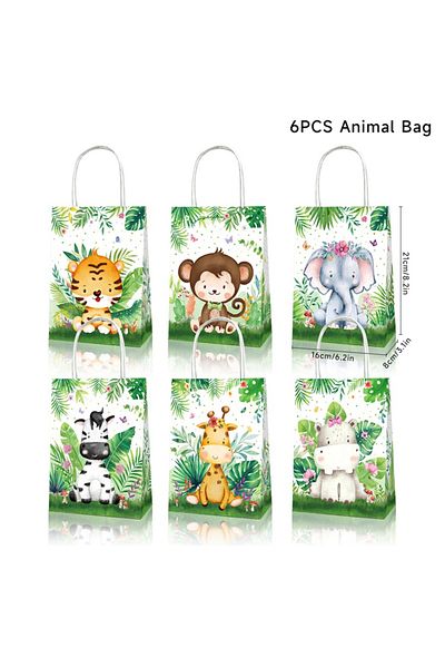 Choice as shown 6pcs Jungle Safari Paper Candy Bags Birthday Party Decoration Kids Gift Packaging Box Wild