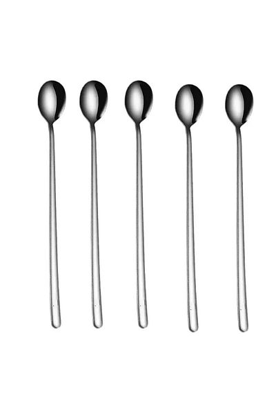 Choice 5pcs sliver 5pcs 304 Stainless Steel Spoons Ice Cream Spoons Long Handle Coffee Spoons Stirring Spoo