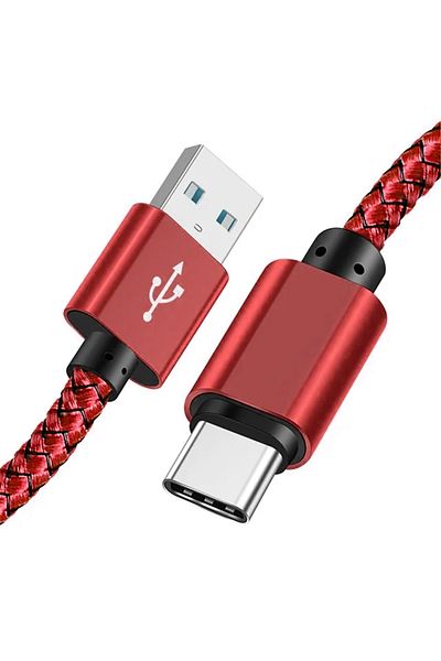 Choice كابل بيانات نايلون أحمر بطول 1 متر، شاحن سريع من USB A إلى Type C، كابل شحن لهواتف هواوي وسامسونج وأندرويد