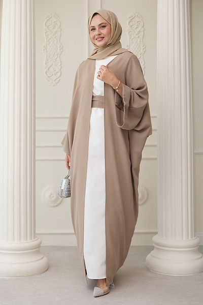 InStyle Abaya cu rochie bej drapată de piatră