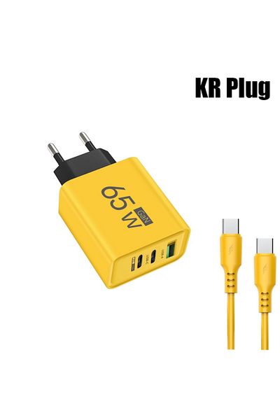 Choice KR Yellow 1.5m cable 65W GaN USB Chargers With Type C Data Cables Fast Charging Charger Quick Charge