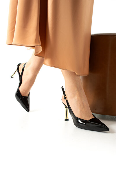 Güllü Shoes Μαύρο Vegan Δερμάτινο Λεπτό Χρυσό Γυναικείο Στιλέτο |   Γραφείο Γ...