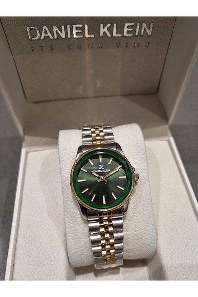 Daniel Klein New Model Dk - Yellow Bicolor Steel Bracelet Green Dial Women's Wrist Watch+Gift Bracelet
