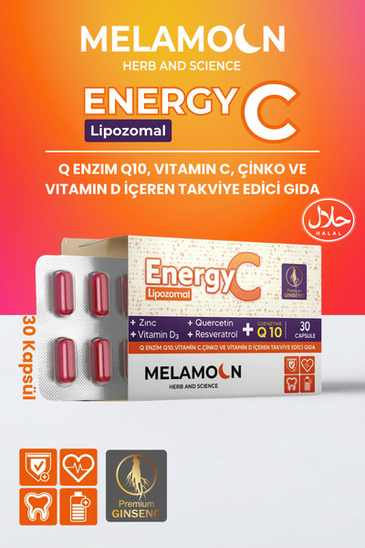 Melamoon Vitamin C and Vitamin D3 Liposomal Coenzyme Containing Q10 - 30 Capsules Supplementary