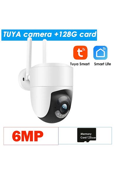 Choice Eu plug Tuya Cam 128G SD 6MP Tuya WiFi Camera Outdoor 2.4G/5G Wifi Surveillance Camera Security Prot