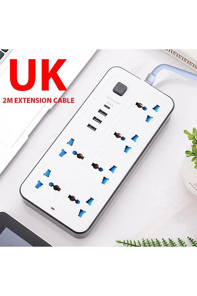 Henruisi White Uk Power Multi Tap Universal Plug Eu Us Uk Outlet Power Strip Ac Type C Usb Port Charge Electr