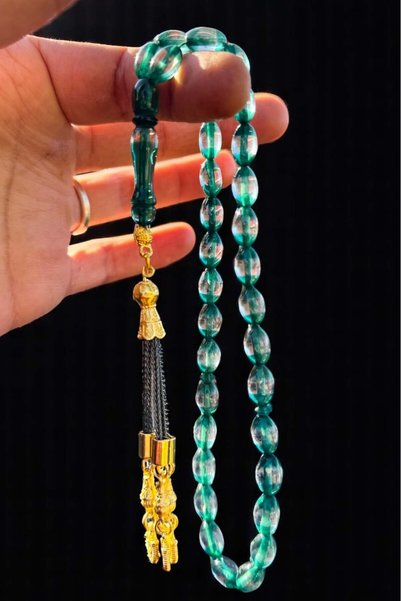 Atolyezone Men's Vernier Gift Green Powder Amber Prayer Beads