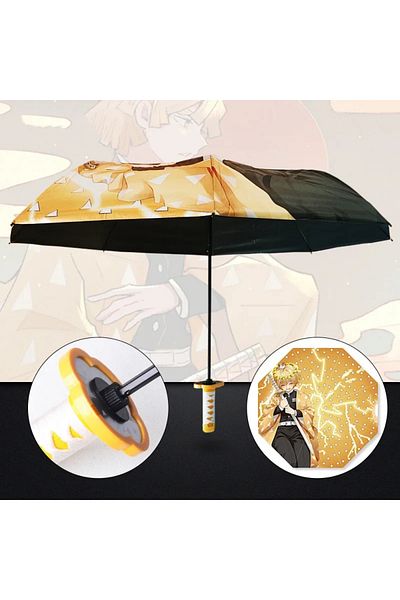 Choice Zenitsu 8K IRON Demon Slayer Katana Umbrella Tanjirou Folding UV Blocking Parasol Real Japanese Kata