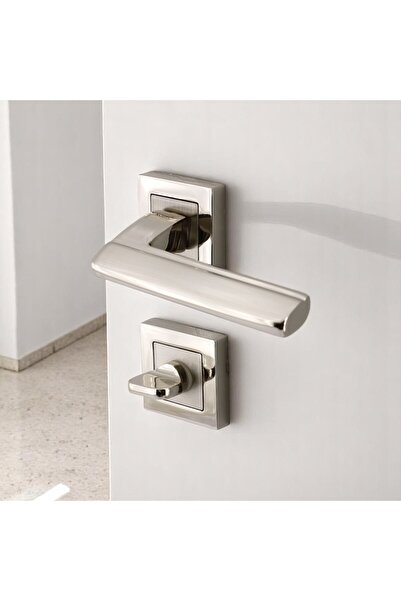 Badem10 (1 TAKIM) Kilitlenebilir Ultra Wc Banyo Kapı Kolu Inox Kare Rozetli Sağ Sol Uygun Ev Kapısı Kolları