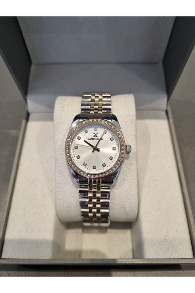 Daniel Klein New Model Dk - Yellow Bicolor Steel Bracelet Silver Dial Women's Wristwatch+Gift Bangle