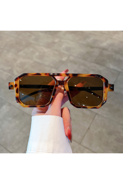 Choice3 987-c2 leopard-tea other KAMMPT Vintage Square Sunglasses for Men Fashion 2024 Retro Double Bridge M