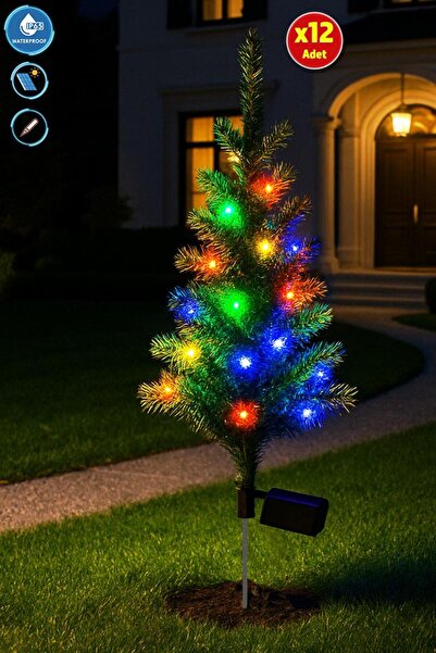 Mashotrend 12 li Solar Renkli Ledli Çam Ağacı - Güneş Enerjili Led - Çam Ağac...
