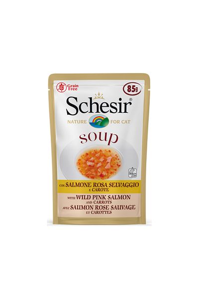 Schesir Schesir Wild Pink Salmon and Carrots Soup Cat Food Pouch - 85 g - Pack of 12