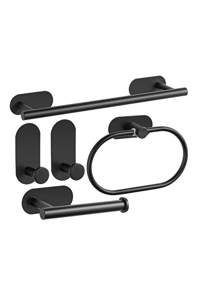 Choice مجموعة من 5 قطع سوداء بدون حفر من الفولاذ المقاوم للصدأ حامل ورق حلقة ...