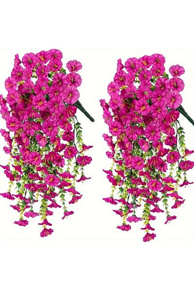 Choice Rose Red 2pcs UV-Resistant Artificial Morning Glory & Eucalyptus Hanging Decor - Perfect for Home, G
