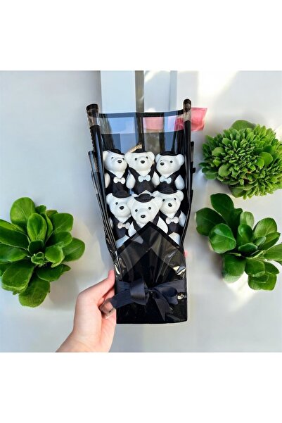 BYSHOPPİNG 6 lı Vesta Siyah Ayıcık Buketi Sevgiliye Özel Hediyelik Ayıcık Buk...