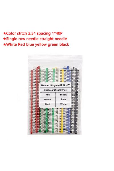 Choice 30pcs Color row stitch 2.54 Pitch 1 x 40P Single Straight White Red Blue Yellow Green Black PCB p...