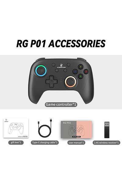 Choice وحدة تحكم ألعاب ANBERNIC RG P01 سلكية لاسلكية تعمل بالبلوتوث باللون الأسود مع عصا تحكم RGB Hall Effect لجهاز Xbox Game G