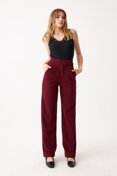 Know Women's Burgundy Lycra Velcro Closure Palazzo Trousers