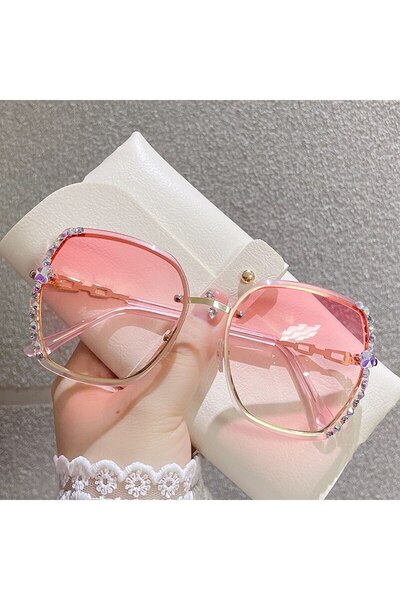 Choice GOLD-PINK Gold Rhinestone Decor Rimless Fashion Sunglasses For Women M...